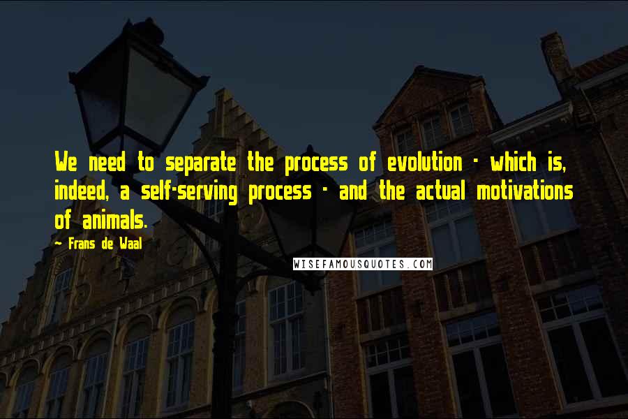 Frans De Waal Quotes: We need to separate the process of evolution - which is, indeed, a self-serving process - and the actual motivations of animals.