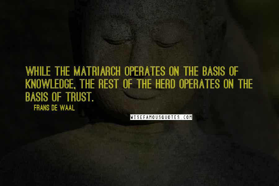 Frans De Waal Quotes: While the matriarch operates on the basis of knowledge, the rest of the herd operates on the basis of trust.