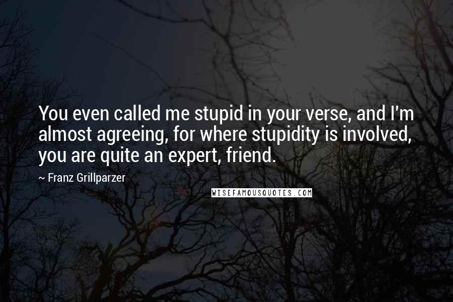 Franz Grillparzer Quotes: You even called me stupid in your verse, and I'm almost agreeing, for where stupidity is involved, you are quite an expert, friend.