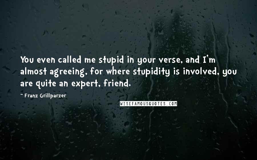 Franz Grillparzer Quotes: You even called me stupid in your verse, and I'm almost agreeing, for where stupidity is involved, you are quite an expert, friend.