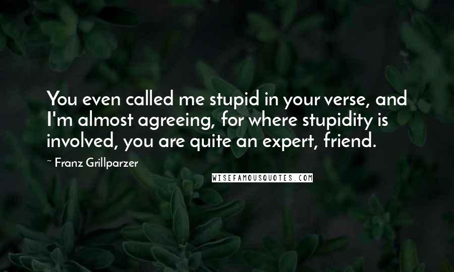 Franz Grillparzer Quotes: You even called me stupid in your verse, and I'm almost agreeing, for where stupidity is involved, you are quite an expert, friend.