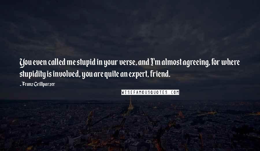 Franz Grillparzer Quotes: You even called me stupid in your verse, and I'm almost agreeing, for where stupidity is involved, you are quite an expert, friend.