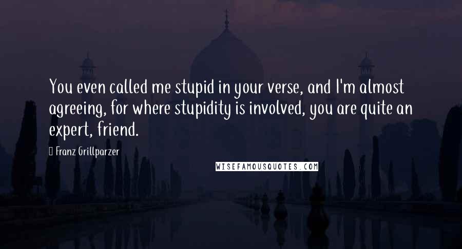Franz Grillparzer Quotes: You even called me stupid in your verse, and I'm almost agreeing, for where stupidity is involved, you are quite an expert, friend.
