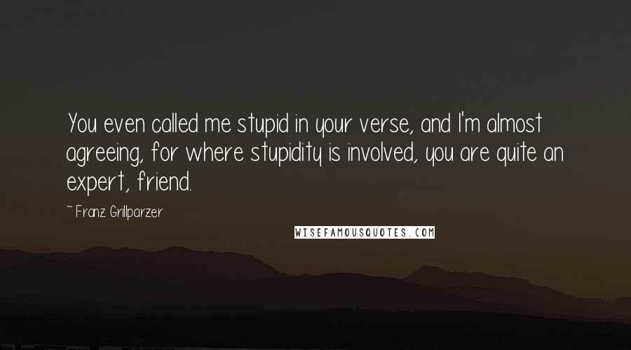 Franz Grillparzer Quotes: You even called me stupid in your verse, and I'm almost agreeing, for where stupidity is involved, you are quite an expert, friend.