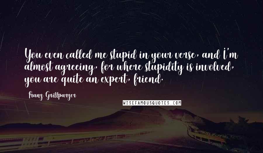 Franz Grillparzer Quotes: You even called me stupid in your verse, and I'm almost agreeing, for where stupidity is involved, you are quite an expert, friend.