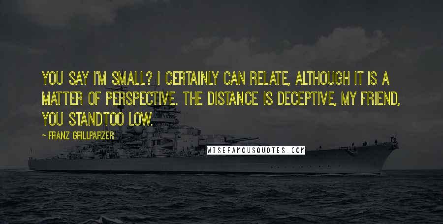 Franz Grillparzer Quotes: You say I'm small? I certainly can relate, although it is a matter of perspective. The distance is deceptive, my friend, you standtoo low.