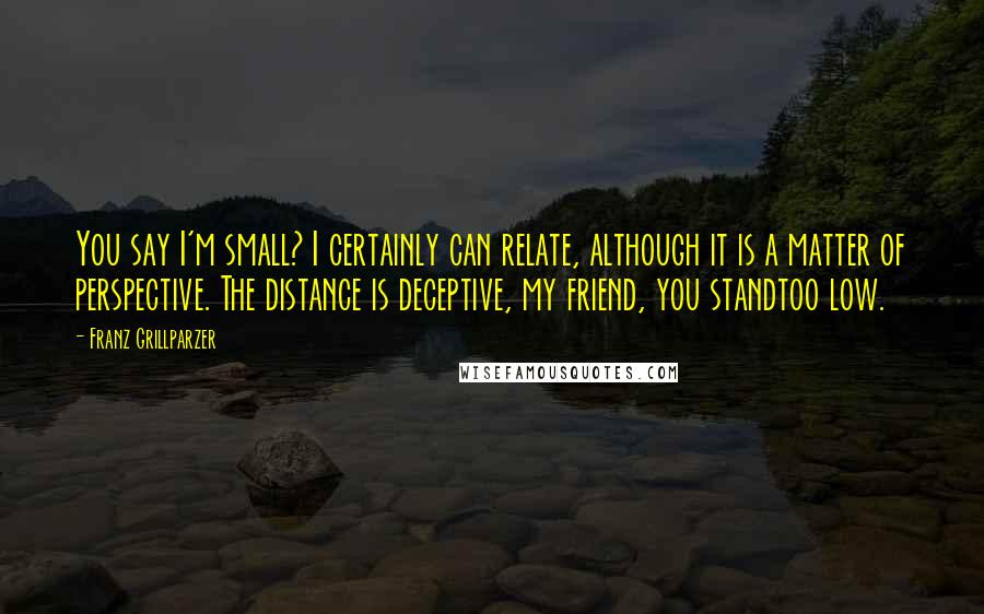Franz Grillparzer Quotes: You say I'm small? I certainly can relate, although it is a matter of perspective. The distance is deceptive, my friend, you standtoo low.