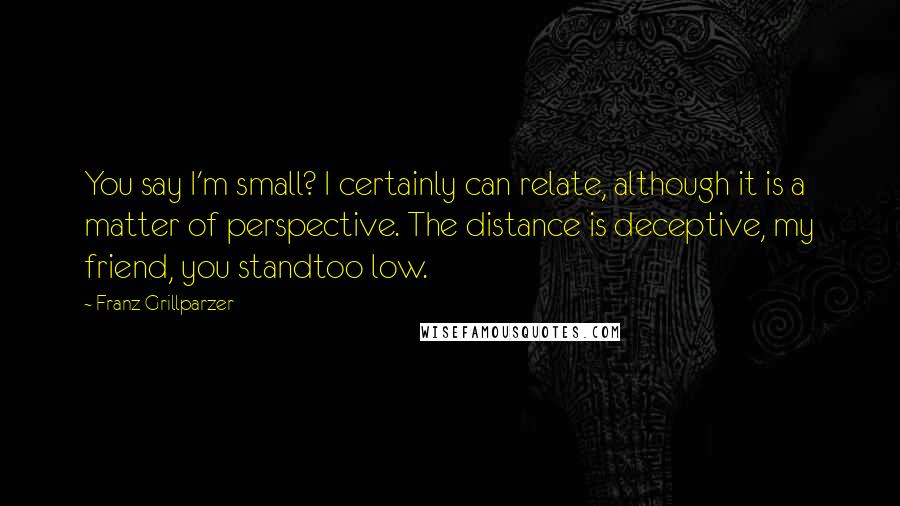Franz Grillparzer Quotes: You say I'm small? I certainly can relate, although it is a matter of perspective. The distance is deceptive, my friend, you standtoo low.