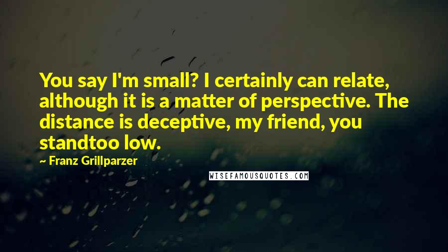 Franz Grillparzer Quotes: You say I'm small? I certainly can relate, although it is a matter of perspective. The distance is deceptive, my friend, you standtoo low.