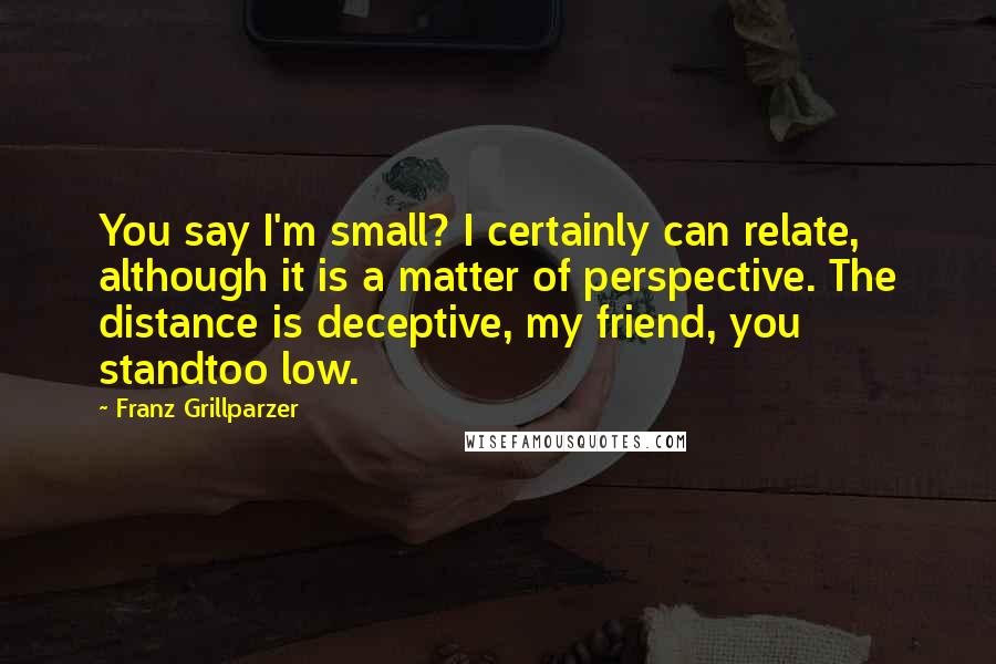 Franz Grillparzer Quotes: You say I'm small? I certainly can relate, although it is a matter of perspective. The distance is deceptive, my friend, you standtoo low.