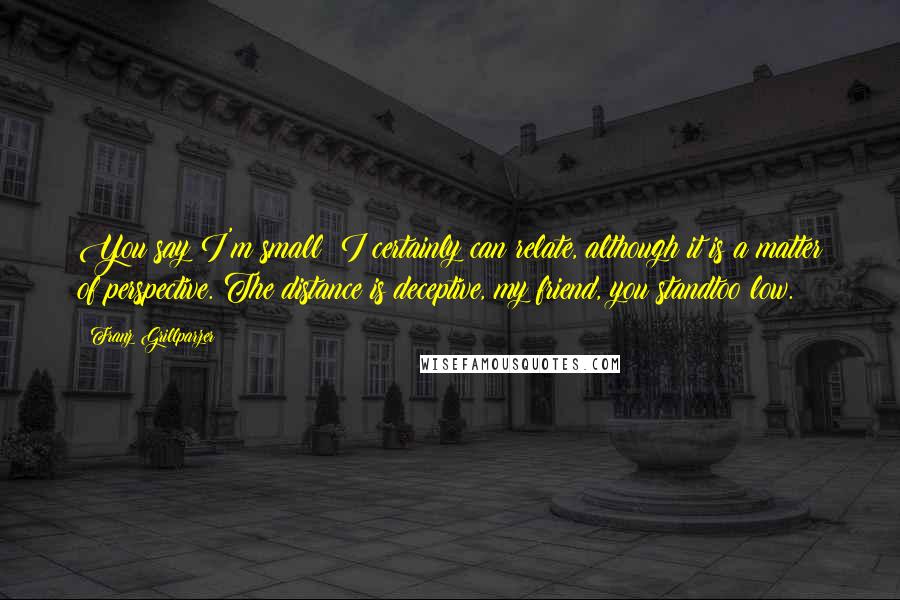 Franz Grillparzer Quotes: You say I'm small? I certainly can relate, although it is a matter of perspective. The distance is deceptive, my friend, you standtoo low.