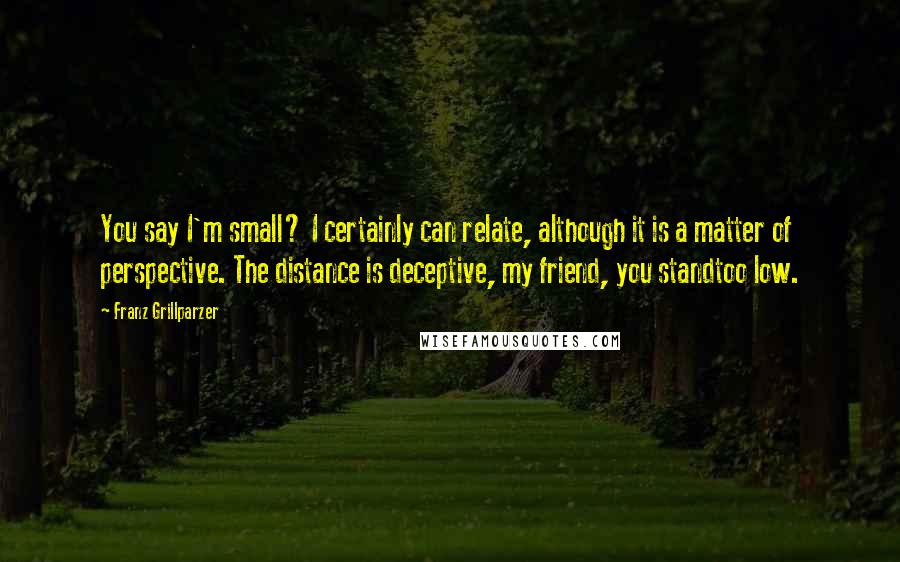 Franz Grillparzer Quotes: You say I'm small? I certainly can relate, although it is a matter of perspective. The distance is deceptive, my friend, you standtoo low.