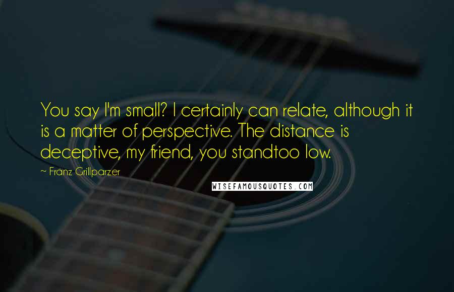 Franz Grillparzer Quotes: You say I'm small? I certainly can relate, although it is a matter of perspective. The distance is deceptive, my friend, you standtoo low.