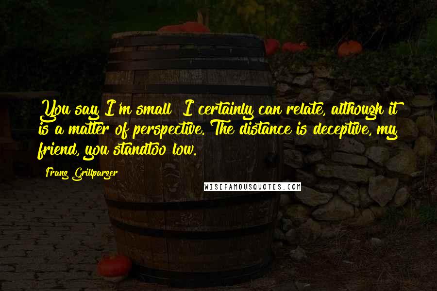 Franz Grillparzer Quotes: You say I'm small? I certainly can relate, although it is a matter of perspective. The distance is deceptive, my friend, you standtoo low.