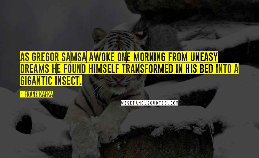 Franz Kafka Quotes: As Gregor Samsa awoke one morning from uneasy dreams he found himself transformed in his bed into a gigantic insect.