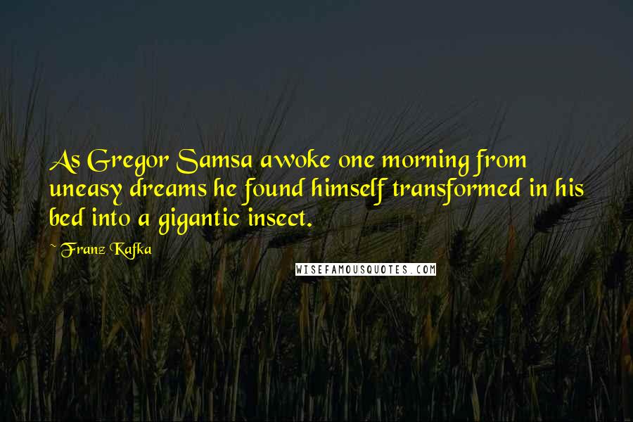 Franz Kafka Quotes: As Gregor Samsa awoke one morning from uneasy dreams he found himself transformed in his bed into a gigantic insect.