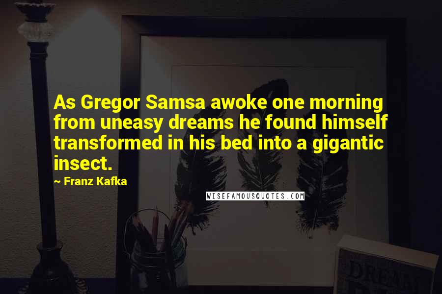 Franz Kafka Quotes: As Gregor Samsa awoke one morning from uneasy dreams he found himself transformed in his bed into a gigantic insect.