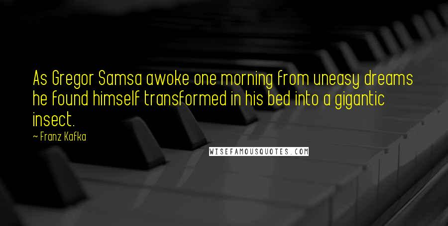 Franz Kafka Quotes: As Gregor Samsa awoke one morning from uneasy dreams he found himself transformed in his bed into a gigantic insect.