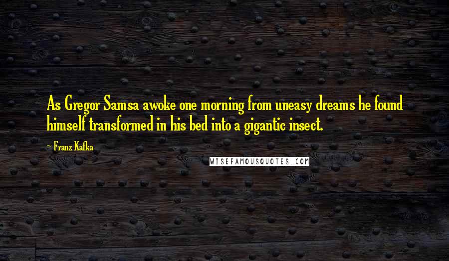 Franz Kafka Quotes: As Gregor Samsa awoke one morning from uneasy dreams he found himself transformed in his bed into a gigantic insect.