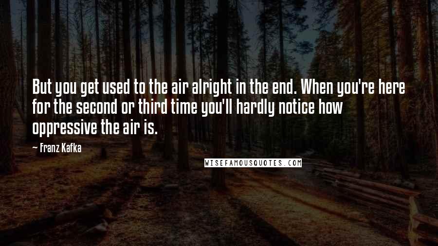 Franz Kafka Quotes: But you get used to the air alright in the end. When you're here for the second or third time you'll hardly notice how oppressive the air is.