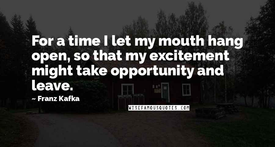 Franz Kafka Quotes: For a time I let my mouth hang open, so that my excitement might take opportunity and leave.