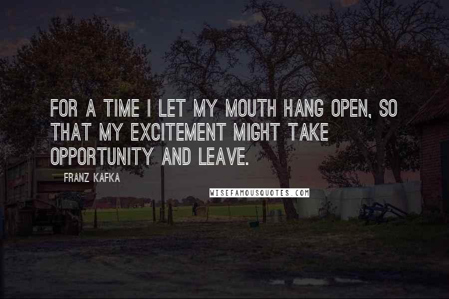 Franz Kafka Quotes: For a time I let my mouth hang open, so that my excitement might take opportunity and leave.