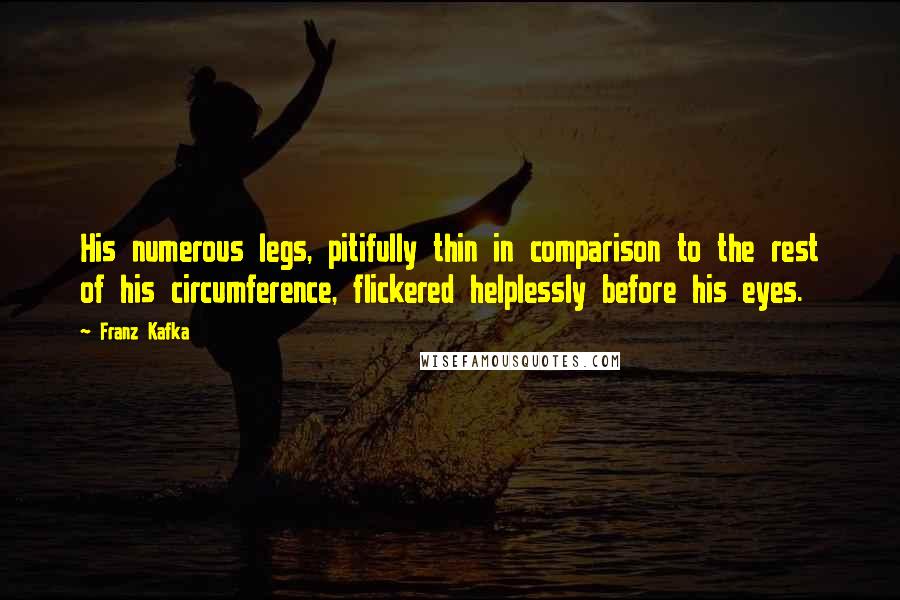 Franz Kafka Quotes: His numerous legs, pitifully thin in comparison to the rest of his circumference, flickered helplessly before his eyes.