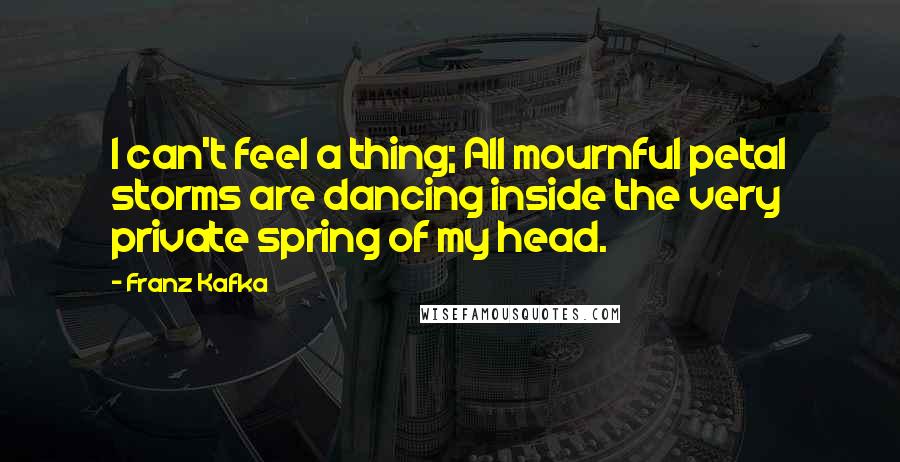 Franz Kafka Quotes: I can't feel a thing; All mournful petal storms are dancing inside the very private spring of my head.