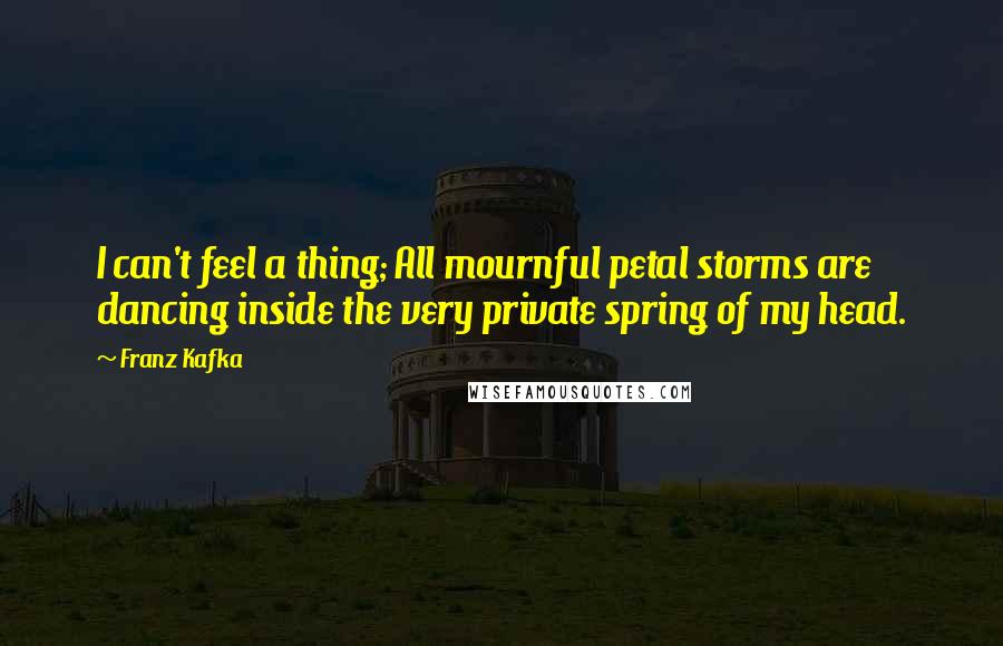 Franz Kafka Quotes: I can't feel a thing; All mournful petal storms are dancing inside the very private spring of my head.