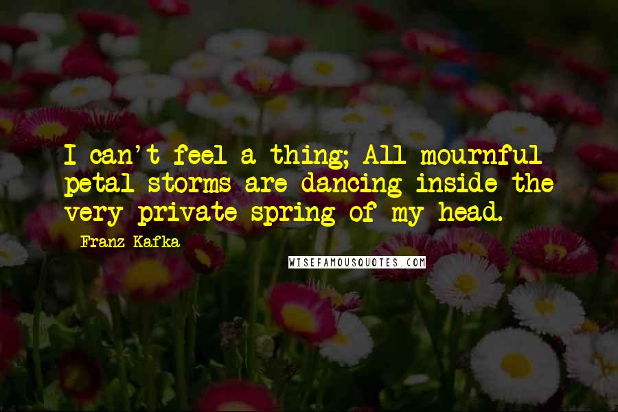 Franz Kafka Quotes: I can't feel a thing; All mournful petal storms are dancing inside the very private spring of my head.