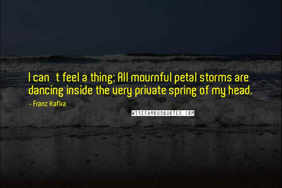 Franz Kafka Quotes: I can't feel a thing; All mournful petal storms are dancing inside the very private spring of my head.