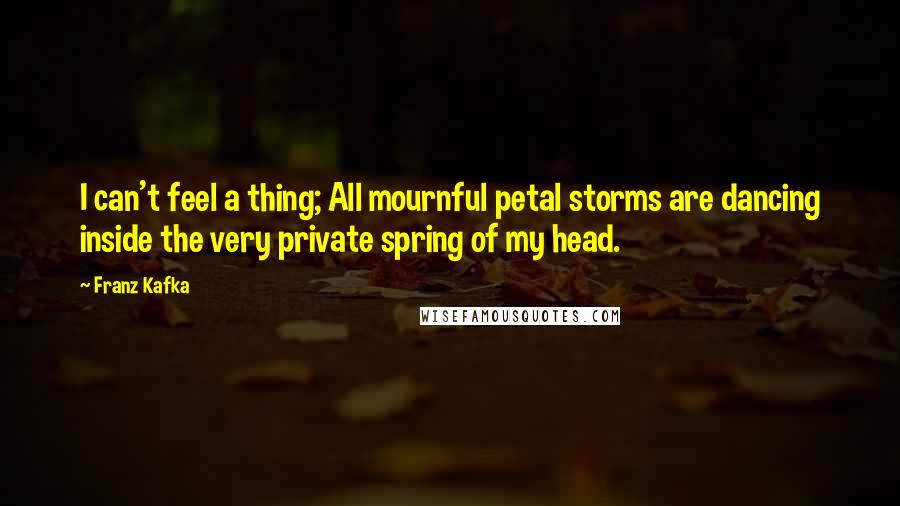 Franz Kafka Quotes: I can't feel a thing; All mournful petal storms are dancing inside the very private spring of my head.