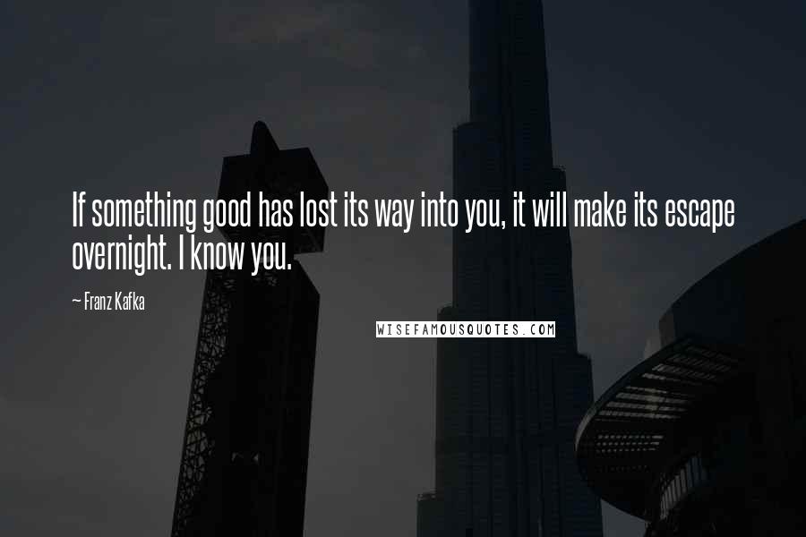 Franz Kafka Quotes: If something good has lost its way into you, it will make its escape overnight. I know you.