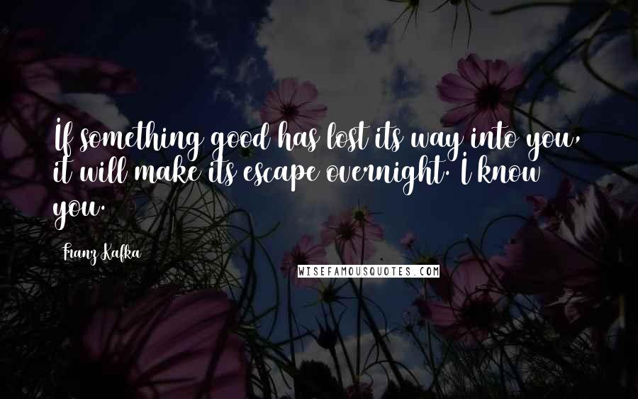 Franz Kafka Quotes: If something good has lost its way into you, it will make its escape overnight. I know you.