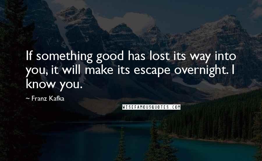 Franz Kafka Quotes: If something good has lost its way into you, it will make its escape overnight. I know you.