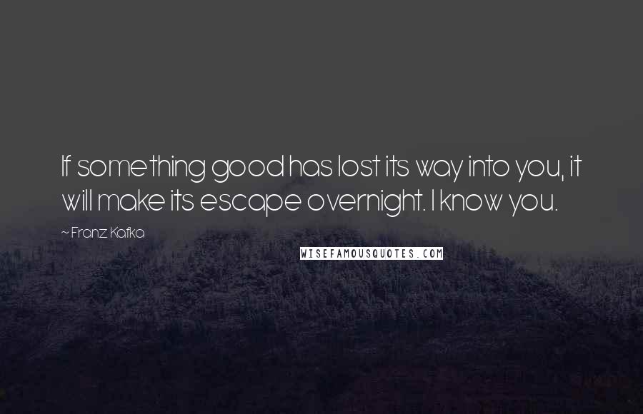 Franz Kafka Quotes: If something good has lost its way into you, it will make its escape overnight. I know you.