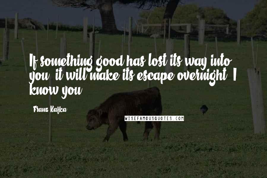 Franz Kafka Quotes: If something good has lost its way into you, it will make its escape overnight. I know you.