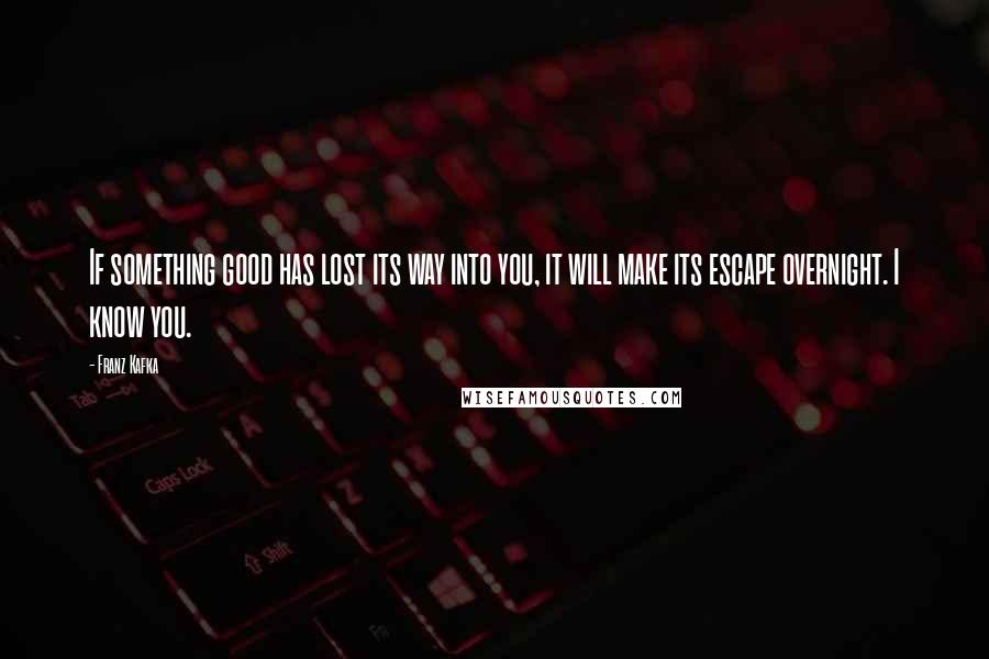 Franz Kafka Quotes: If something good has lost its way into you, it will make its escape overnight. I know you.