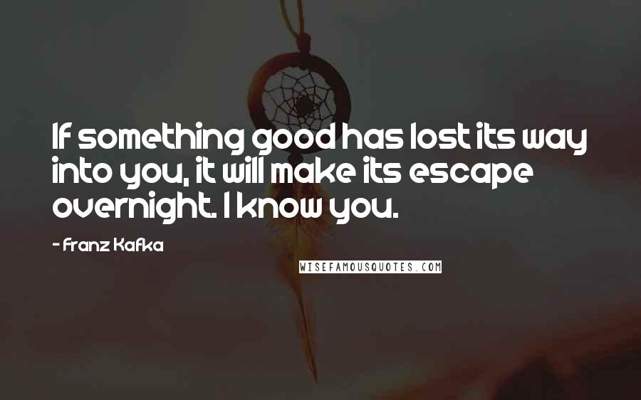 Franz Kafka Quotes: If something good has lost its way into you, it will make its escape overnight. I know you.