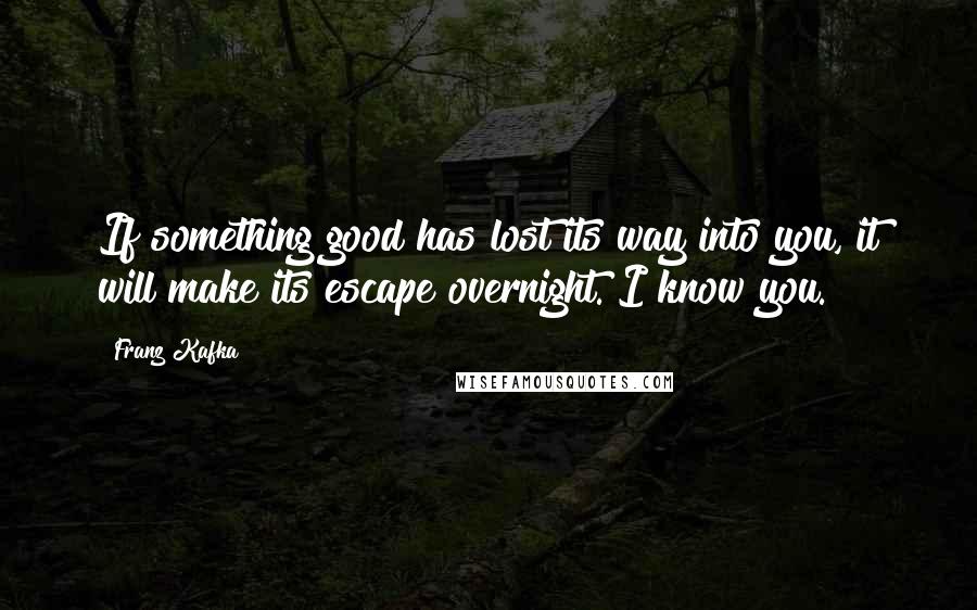 Franz Kafka Quotes: If something good has lost its way into you, it will make its escape overnight. I know you.