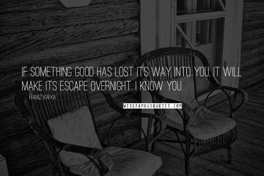 Franz Kafka Quotes: If something good has lost its way into you, it will make its escape overnight. I know you.