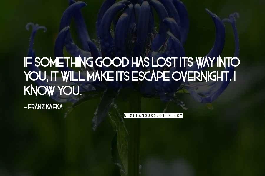 Franz Kafka Quotes: If something good has lost its way into you, it will make its escape overnight. I know you.