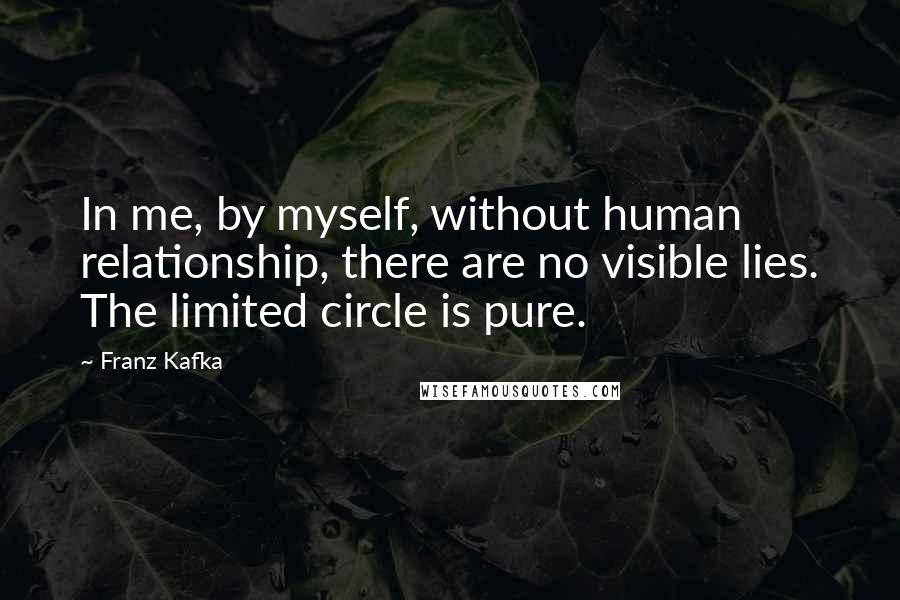 Franz Kafka Quotes: In me, by myself, without human relationship, there are no visible lies. The limited circle is pure.