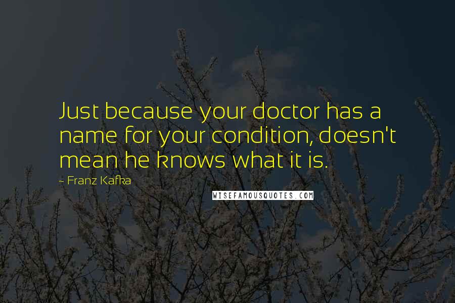 Franz Kafka Quotes: Just because your doctor has a name for your condition, doesn't mean he knows what it is.