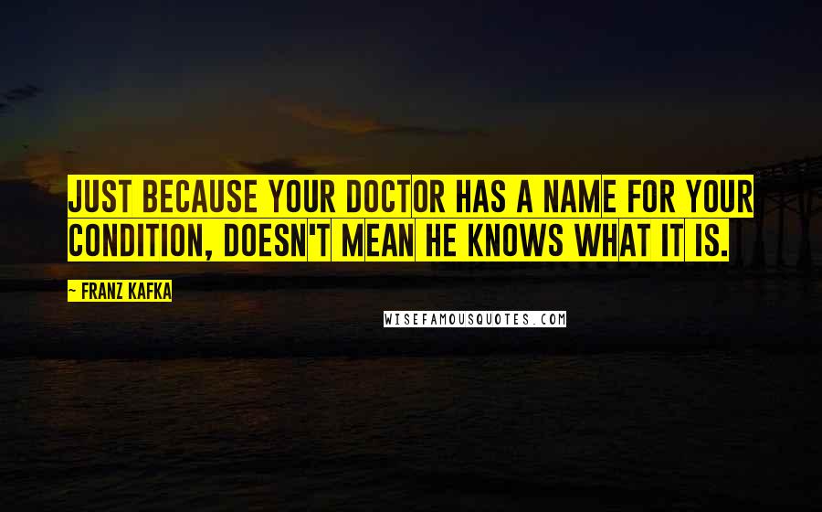 Franz Kafka Quotes: Just because your doctor has a name for your condition, doesn't mean he knows what it is.