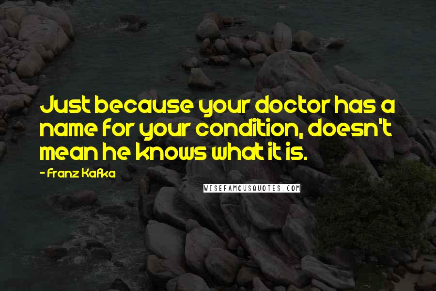 Franz Kafka Quotes: Just because your doctor has a name for your condition, doesn't mean he knows what it is.