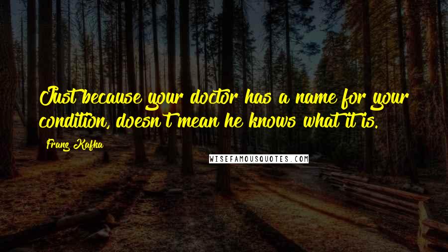 Franz Kafka Quotes: Just because your doctor has a name for your condition, doesn't mean he knows what it is.