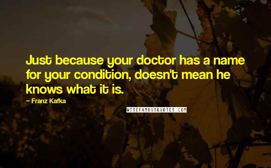 Franz Kafka Quotes: Just because your doctor has a name for your condition, doesn't mean he knows what it is.