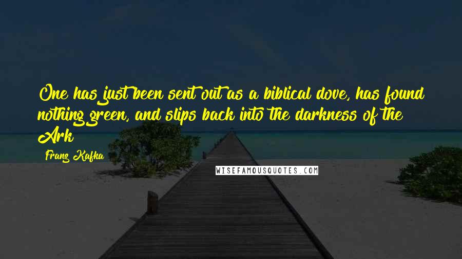 Franz Kafka Quotes: One has just been sent out as a biblical dove, has found nothing green, and slips back into the darkness of the Ark