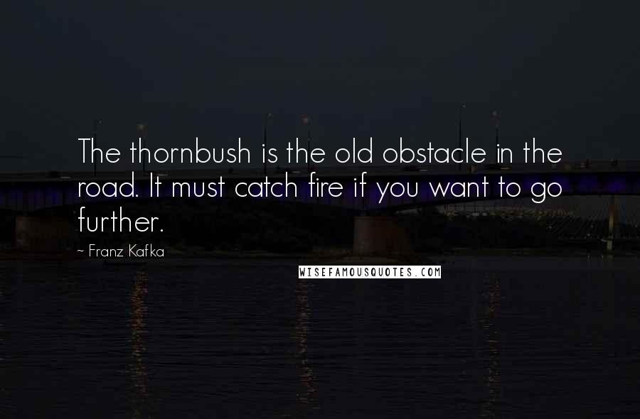 Franz Kafka Quotes: The thornbush is the old obstacle in the road. It must catch fire if you want to go further.